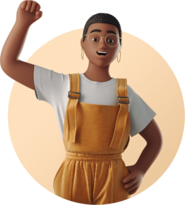 3d business joyful woman raising her fist up