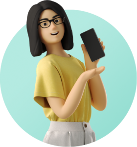 3d business smiling young woman showing phone
